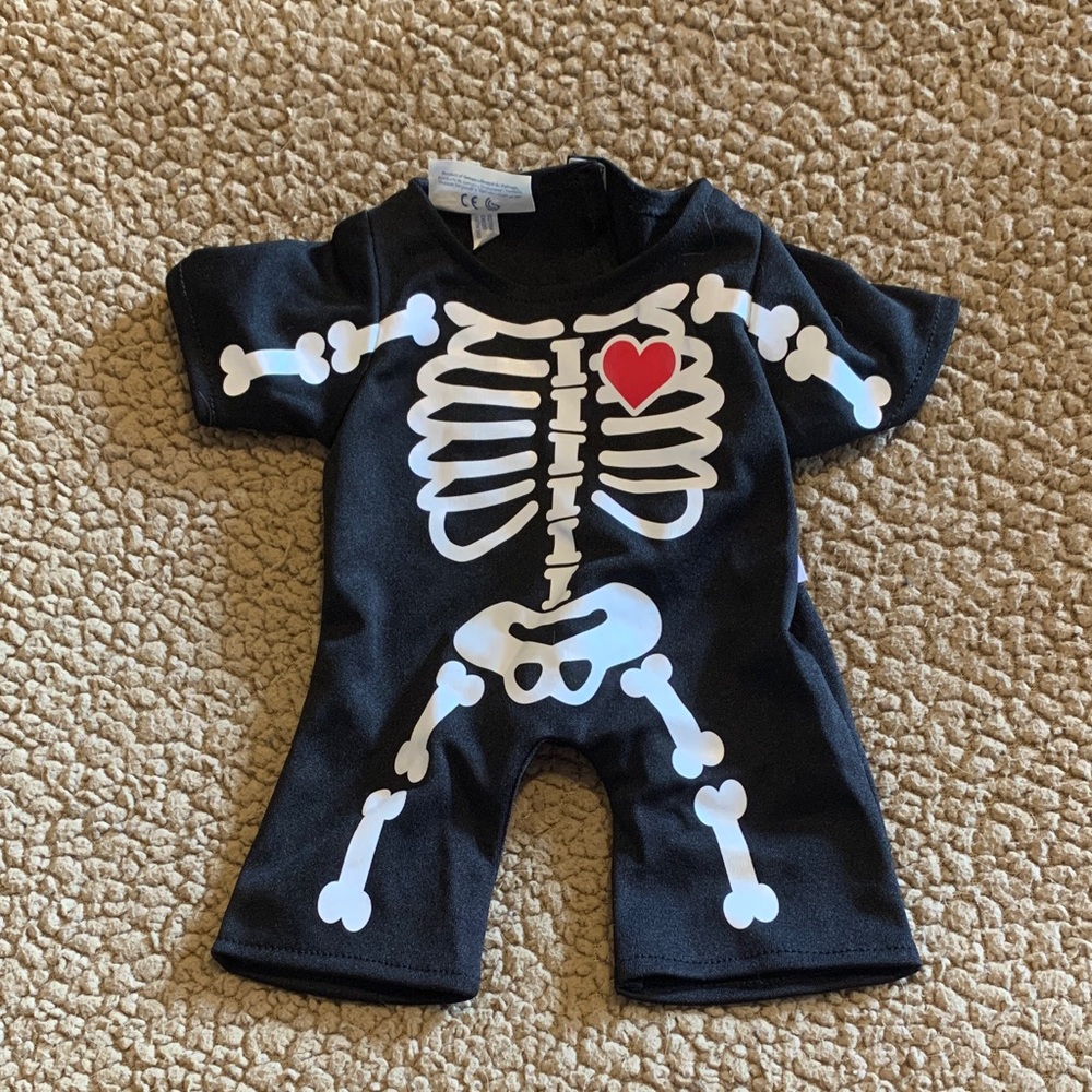 Build-A-Bear Black Skeleton Costume with Red Heart